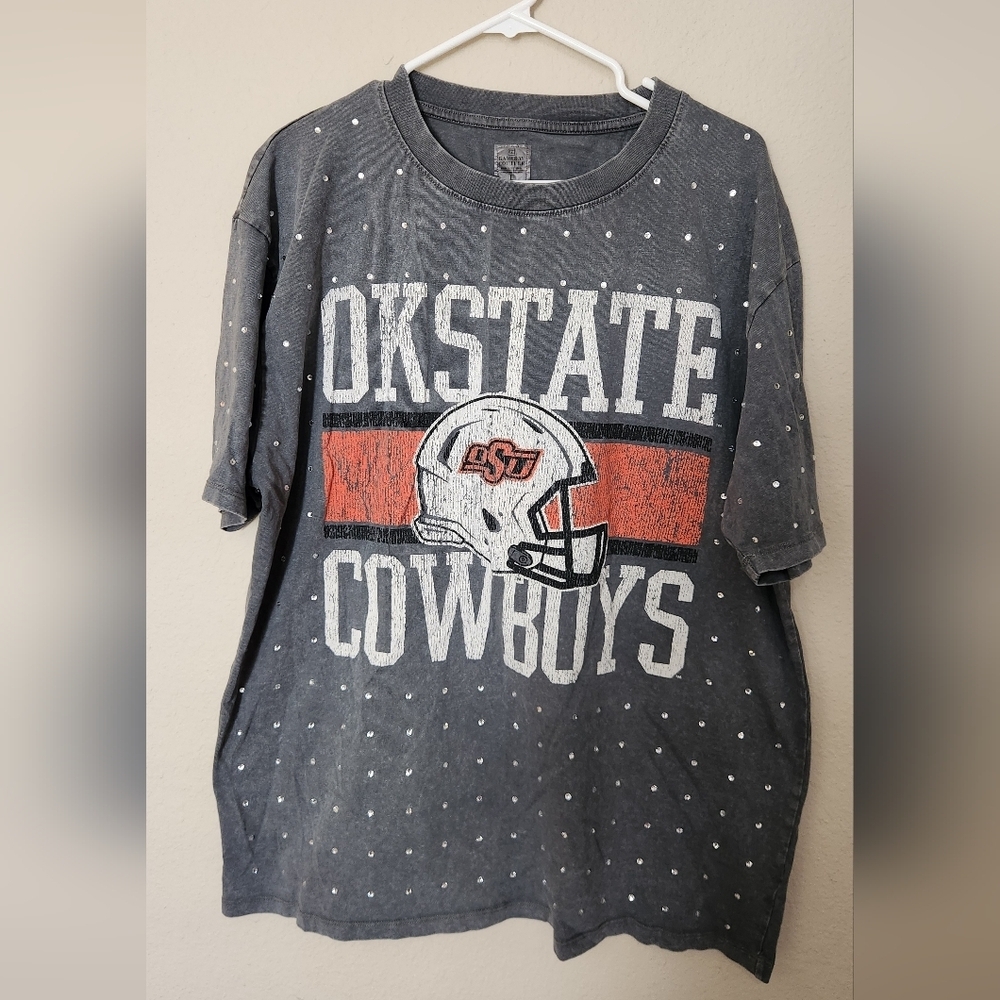 Oklahoma State Cowboys Gameday Couture Gray Cotton Bling Short Sleeve Tshirt L